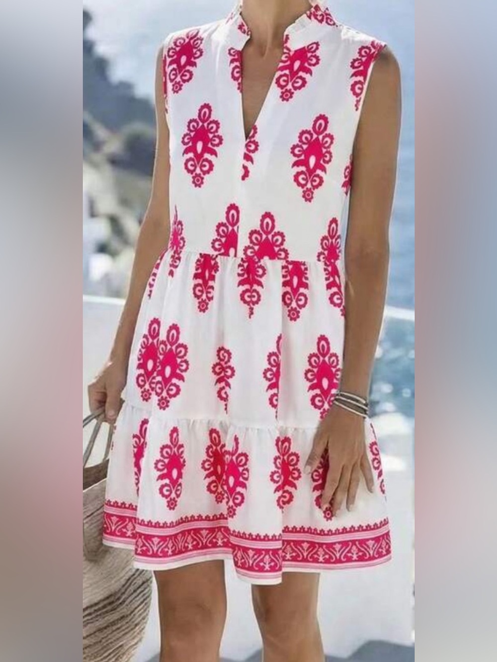 SHEIN new White & pink boho print dress. Breathable, vacation, beach. Small. - Picture 3 of 5